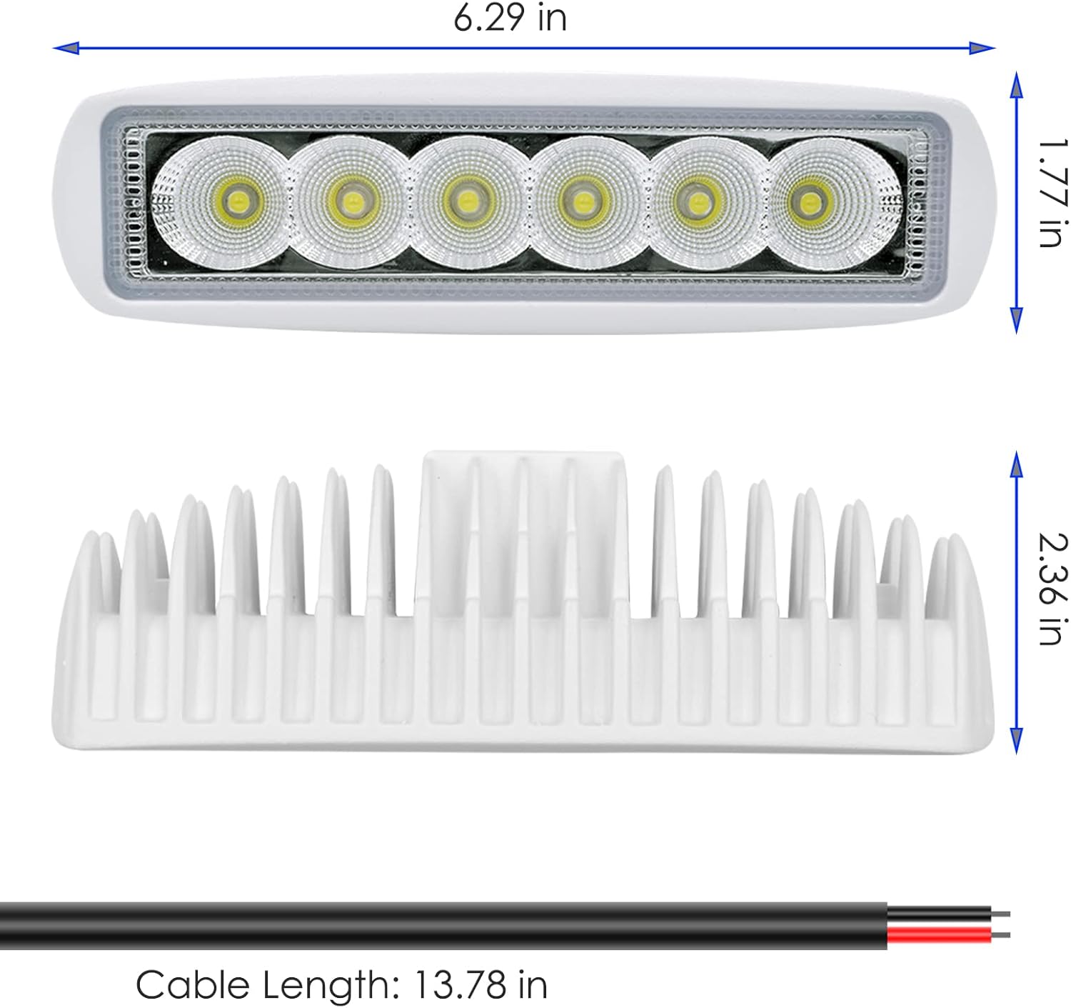 LED Boat Lights Marine Light Bar T-Top Spreader Light Bar White Flood Beams Boat Deck Lights Dock Lights IP67 Waterproof 12V 18W for Pontoon Boat Truck SUV Off-Road Night Fishing Accessories