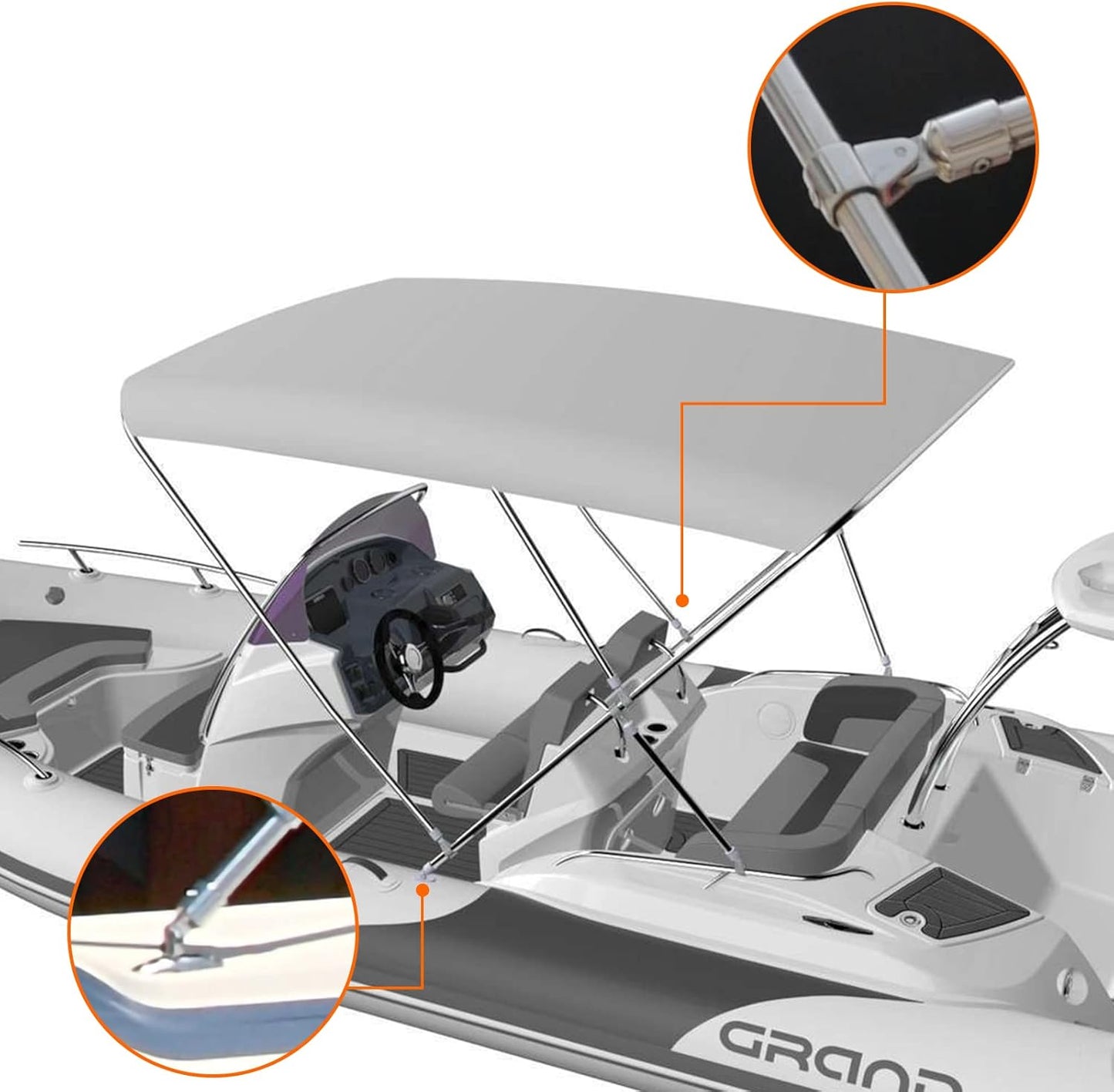 2 PCS Bimini Top Cap External Eye End Boat Fittings Stainless Steel Marine Hardware, Fits 7/8 inches OD Round Tubing