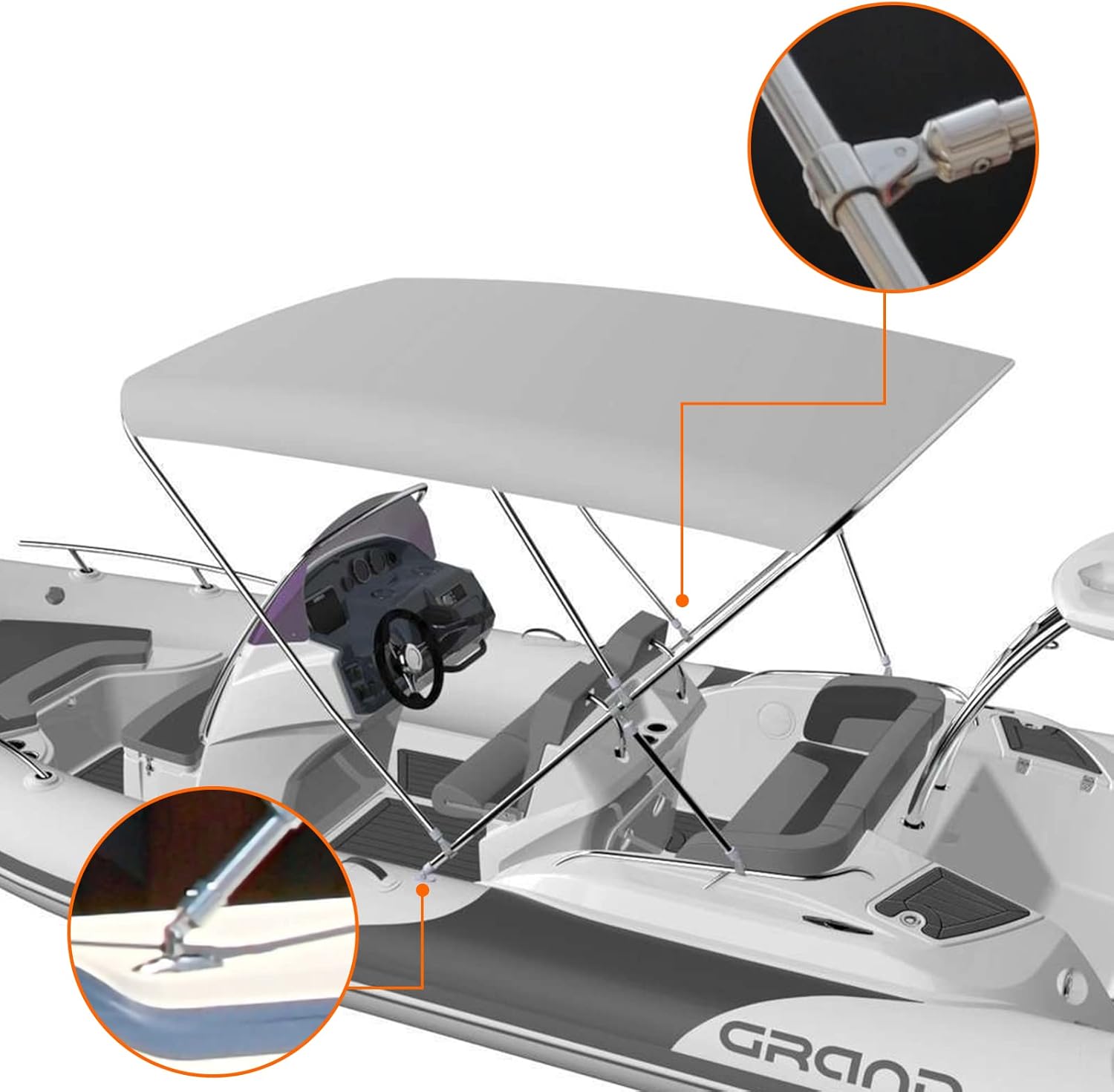 2 PCS Bimini Top Cap External Eye End Boat Fittings Stainless Steel Marine Hardware, Fits 7/8 inches OD Round Tubing