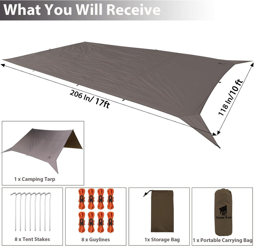 GEERTOP Brown Swallowtail Forked Tail Tarp Waterproof UV Resistant Durable