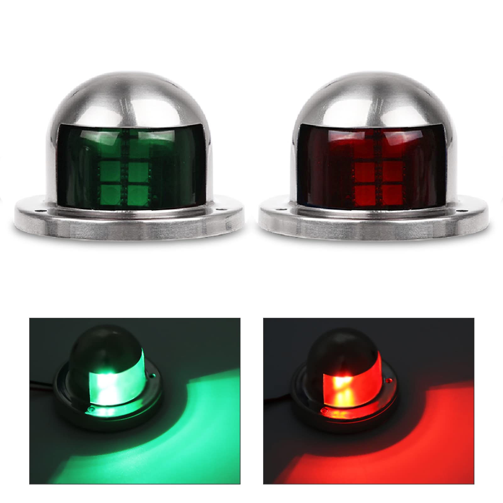 One Pair LED Navigation Lights Red and Green Lights Marine Sailing Signal Lights Stainless Steel 12V Bow Side Port Starboard for Boating Fishing Yacht, Pontoons, Chandlery Boat