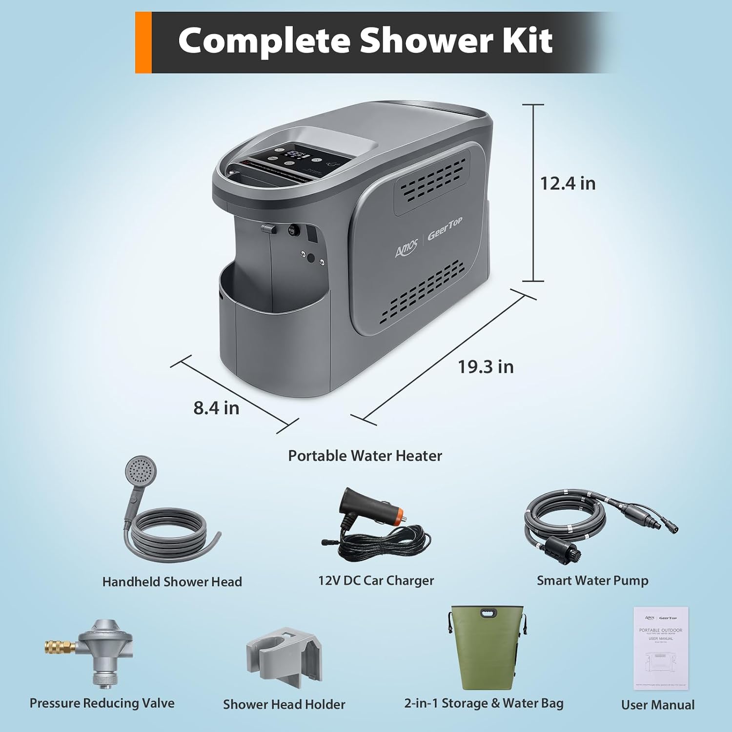 GEERTOP AMOS Portable Propane Water Heater for Camping Grey