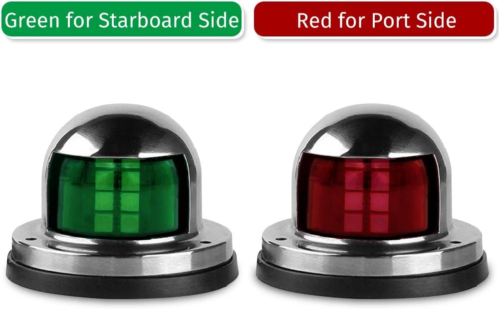One Pair LED Navigation Lights Red and Green Lights Marine Sailing Signal Lights Stainless Steel 12V Bow Side Port Starboard for Boating Fishing Yacht, Pontoons, Chandlery Boat