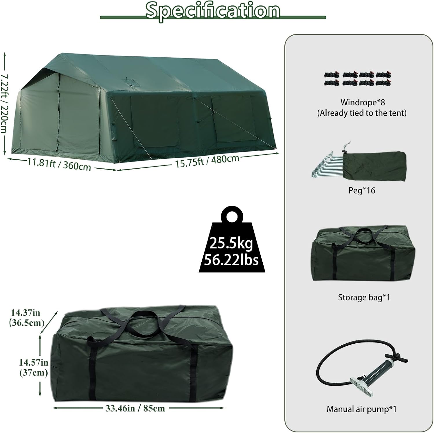 WaldWander 8-12 Person Inflatable Camping Tent with Stove Jack and Rainfly