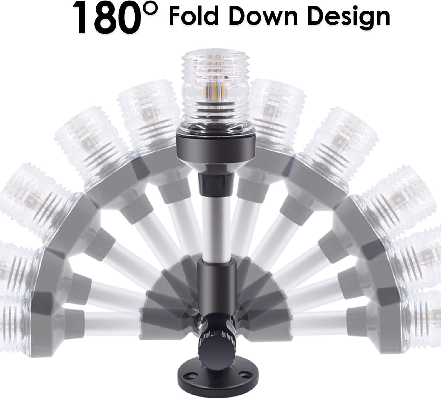 9 Inches Led Stern Lights for Boats, 180° Fold Down Adjustable Boat Anchor Light, All Around 360° White Pontoon Stern Light, 12-24V IP66 Waterproof Boat Navigation Light