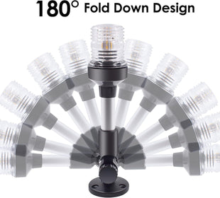 9 Inches Led Stern Lights for Boats, 180° Fold Down Adjustable Boat Anchor Light, All Around 360° White Pontoon Stern Light, 12-24V IP66 Waterproof Boat Navigation Light