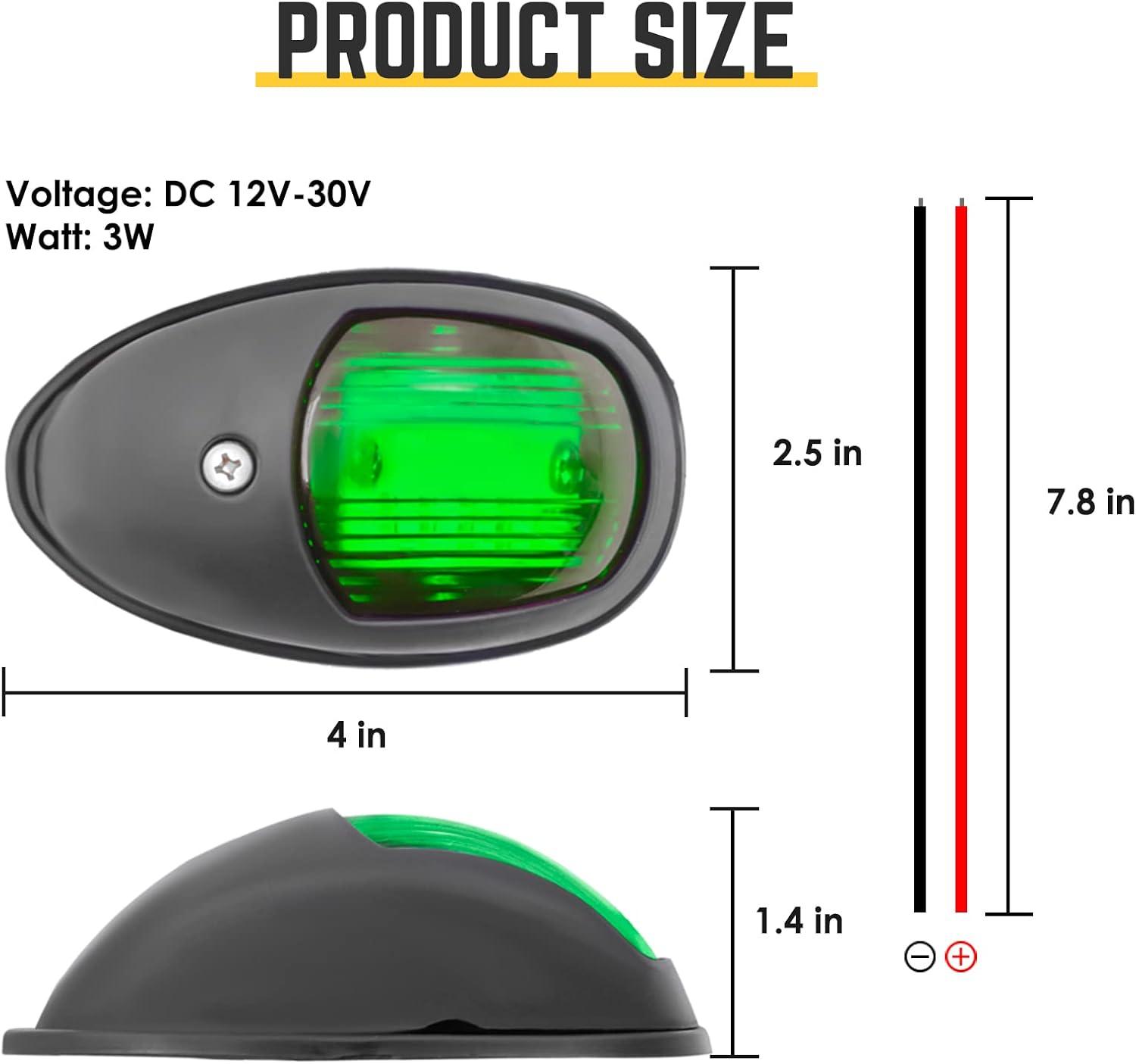 LED Boat Bow Navigation Lights - Red/Green Sidelights, 12V, IP65 - GeerTop Outdoor