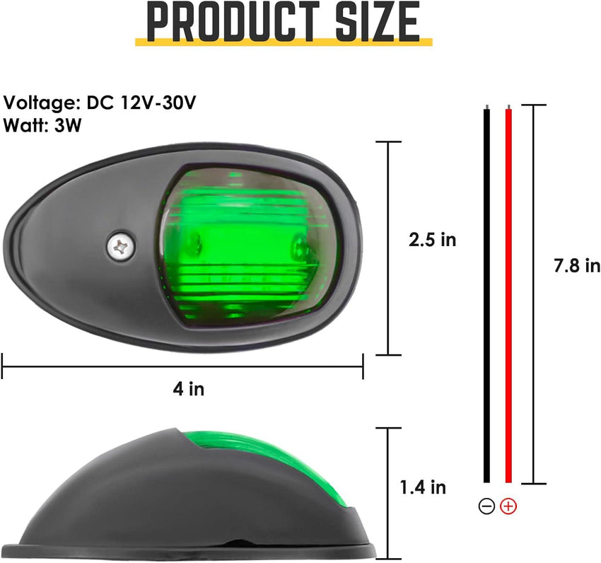 LED Boat Bow Navigation Lights - Red/Green Sidelights, 12V, IP65 - GeerTop Outdoor