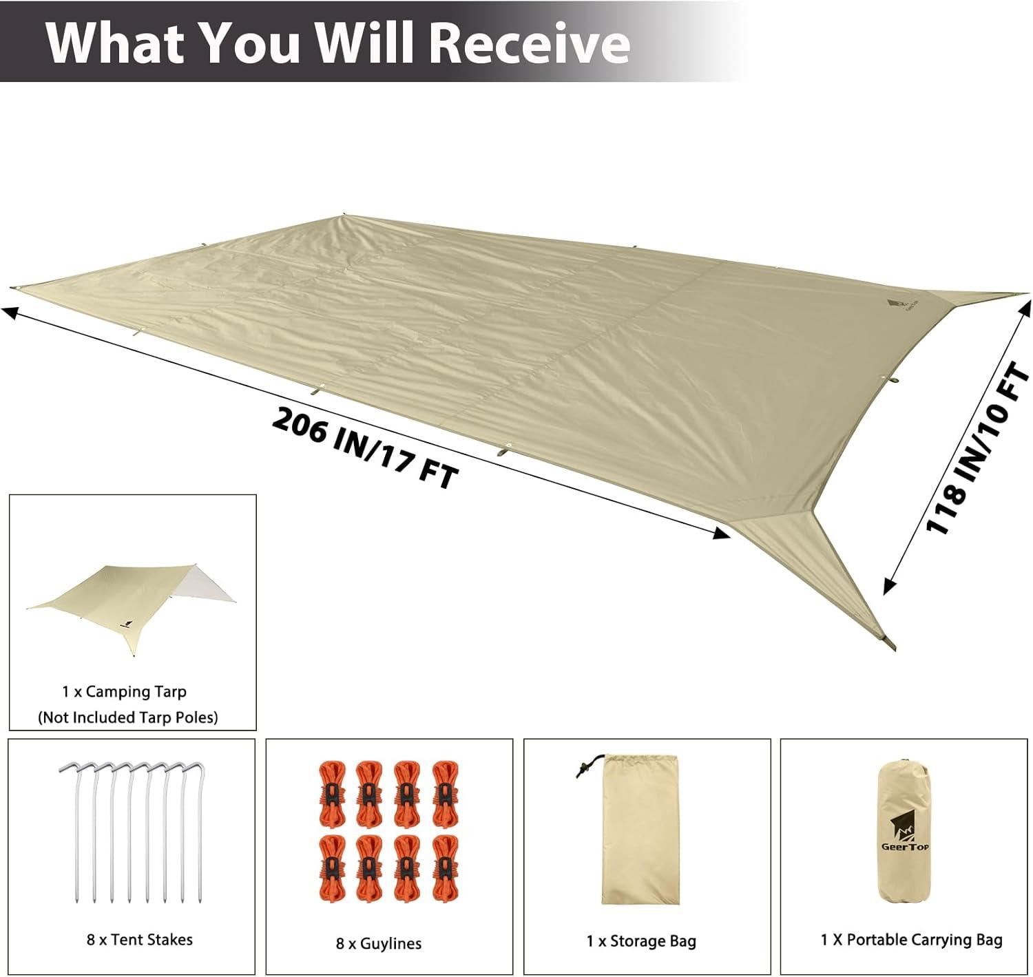 GEERTOP Khaki Swallowtail Forked Tail Tarp Waterproof UV Resistant Durable - GeerTop Outdoor