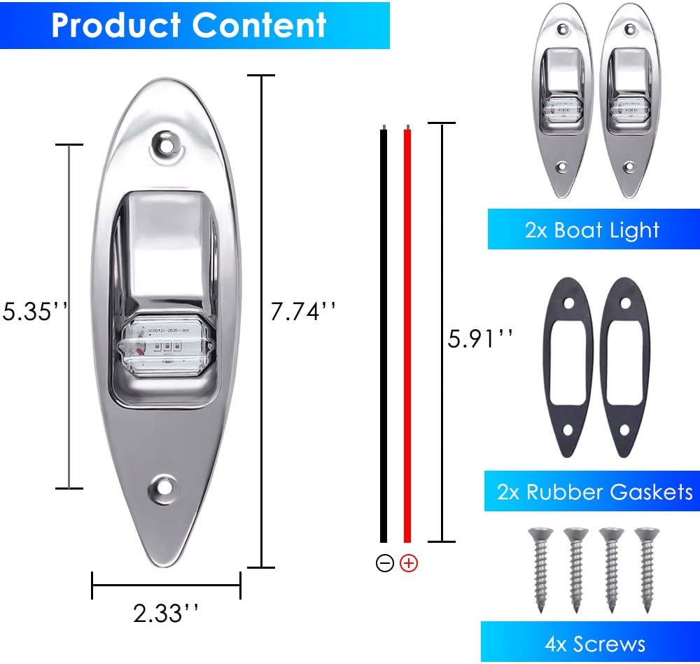 One Pair Boat Navigation Lights Boat LED Bow Light Teardrop 12V Stainless Steel Marine Sidelight Red & Green Sailing Signal Lights for Pontoon, Skiff, Small Boat, More