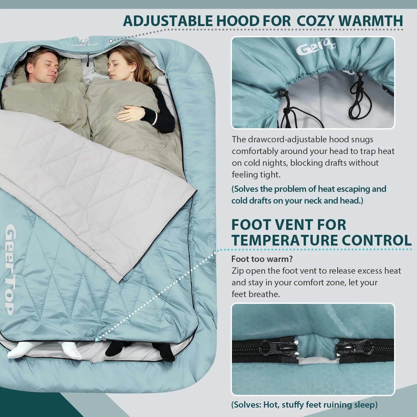 GeerTop 2 Person Queen Size Adjustable Sleeping Bag