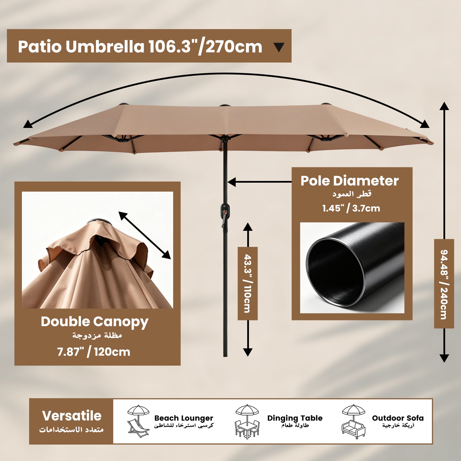 GeerTop 15FT Double-Sided Patio Umbrella