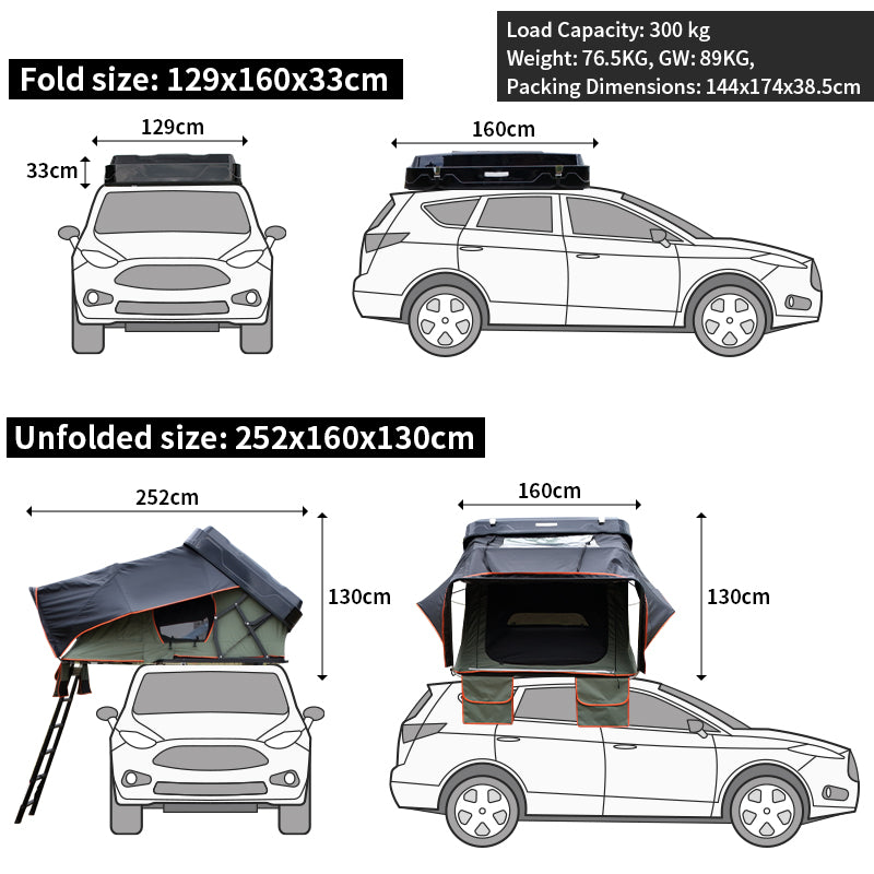 3-4 Person Instant X-Frame Fold ABS RoofTop Tent
