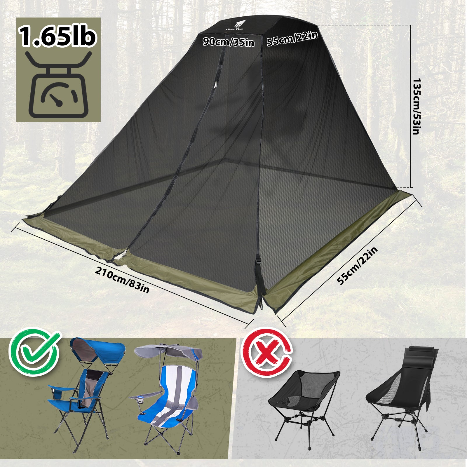 GeerTop Portable Ultralight Mosquito Net for Camping Chairs with Canopy Shade