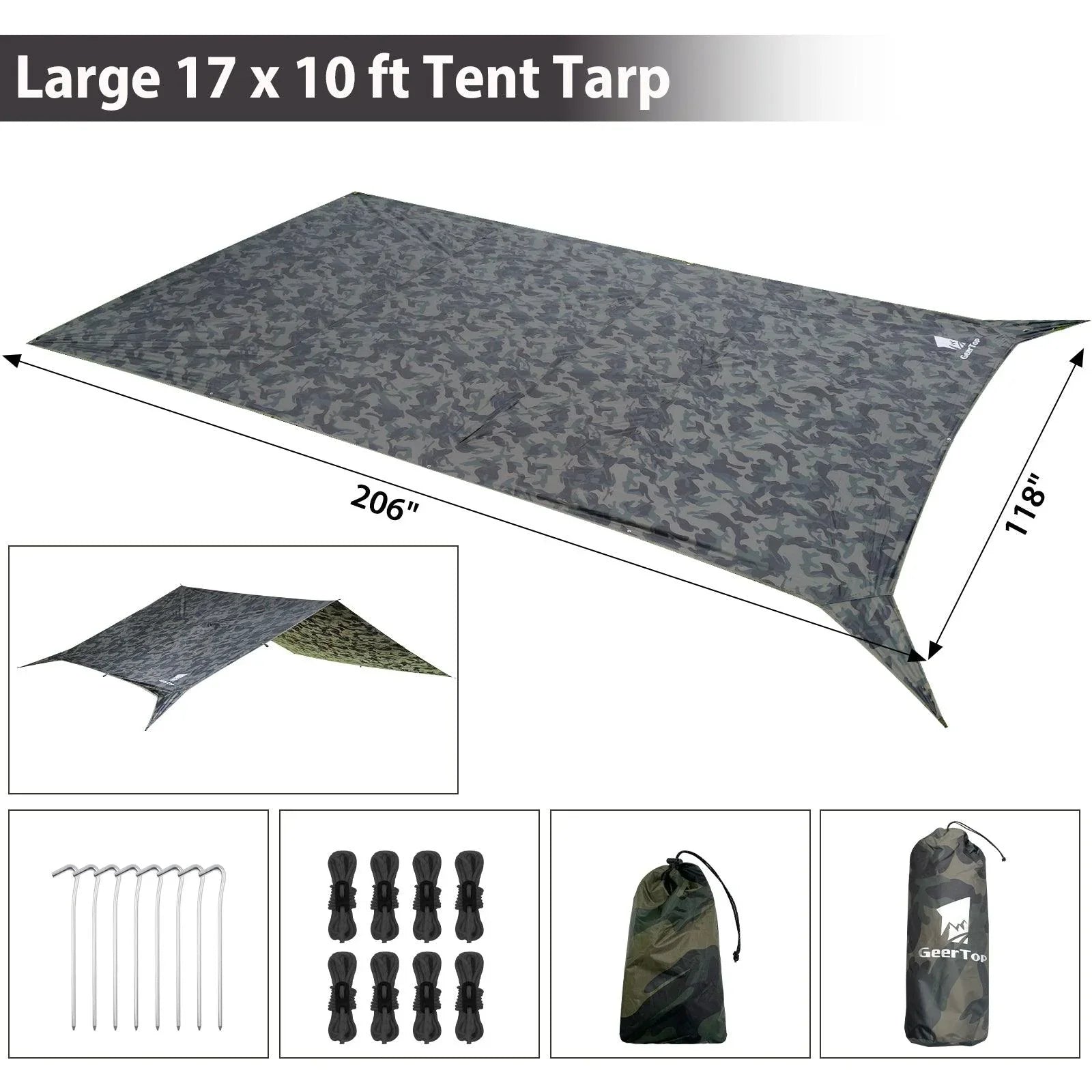 geertop tent tarp GEERTOP 17x10ft Waterproof Camping Tarp