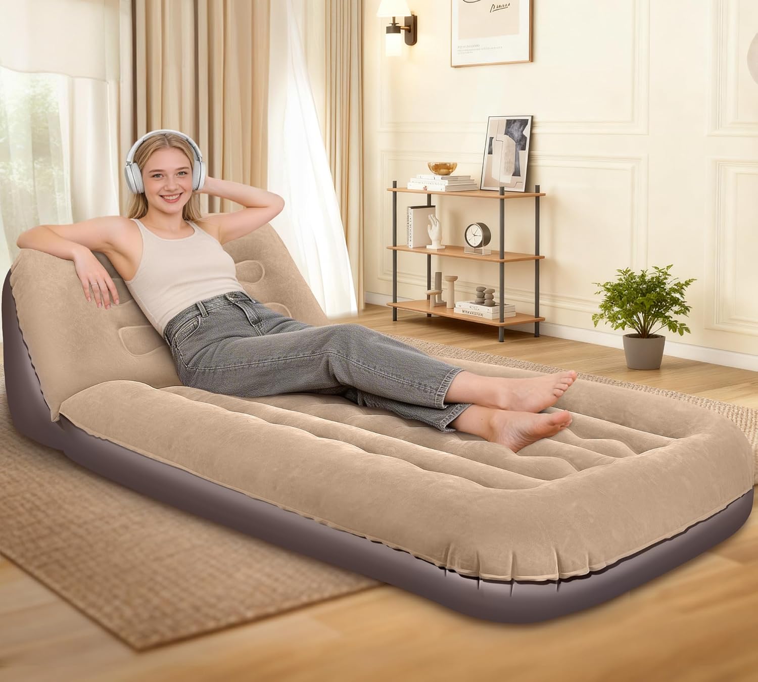 Luxfero Inflatable Couch with Adjustable Backrest Brown