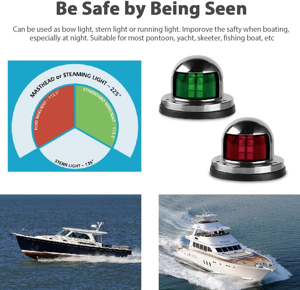 One Pair LED Navigation Lights Red and Green Lights Marine Sailing Signal Lights Stainless Steel 12V Bow Side Port Starboard for Boating Fishing Yacht, Pontoons, Chandlery Boat