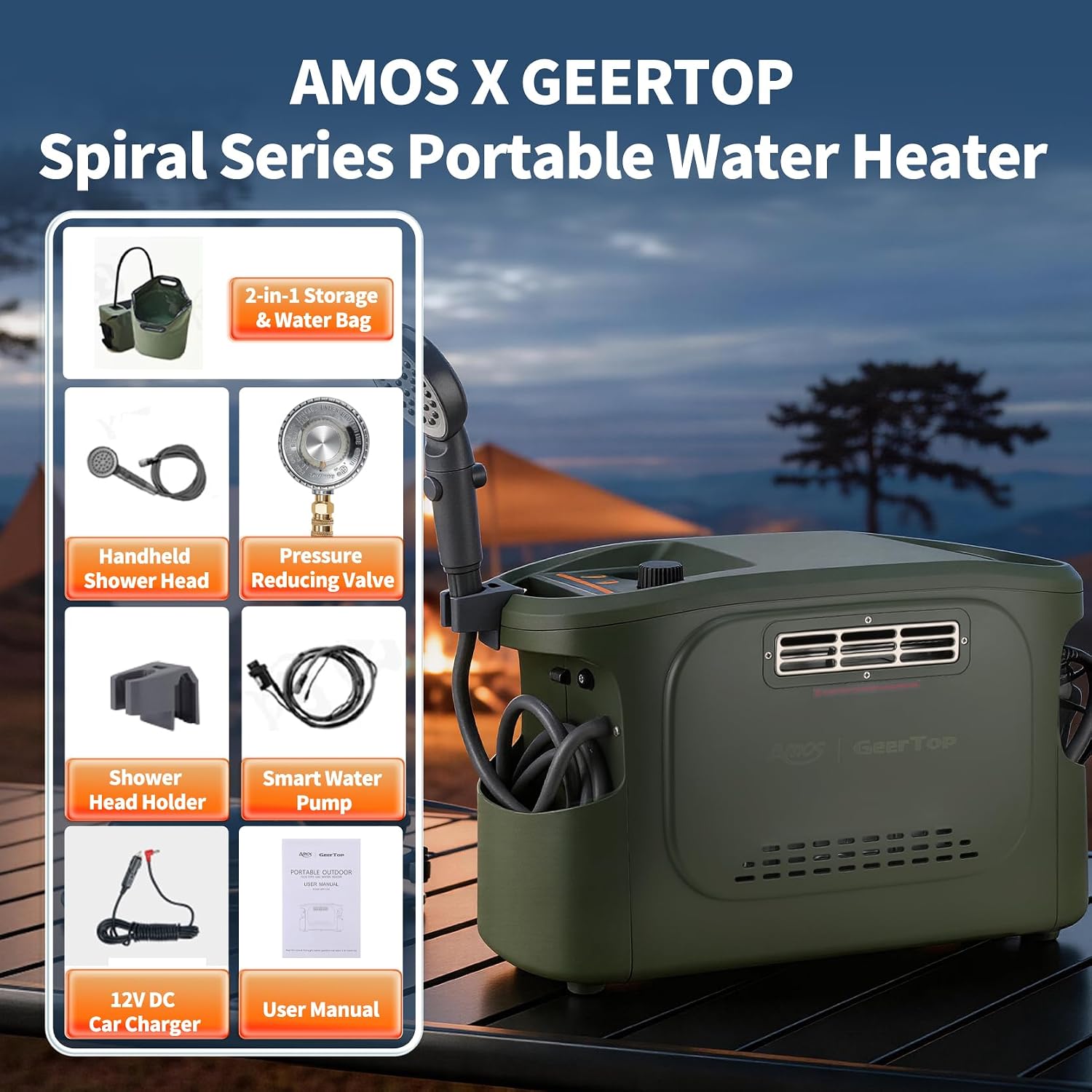 GEERTOP Propane Portable Water Heater for Camping Shower Green