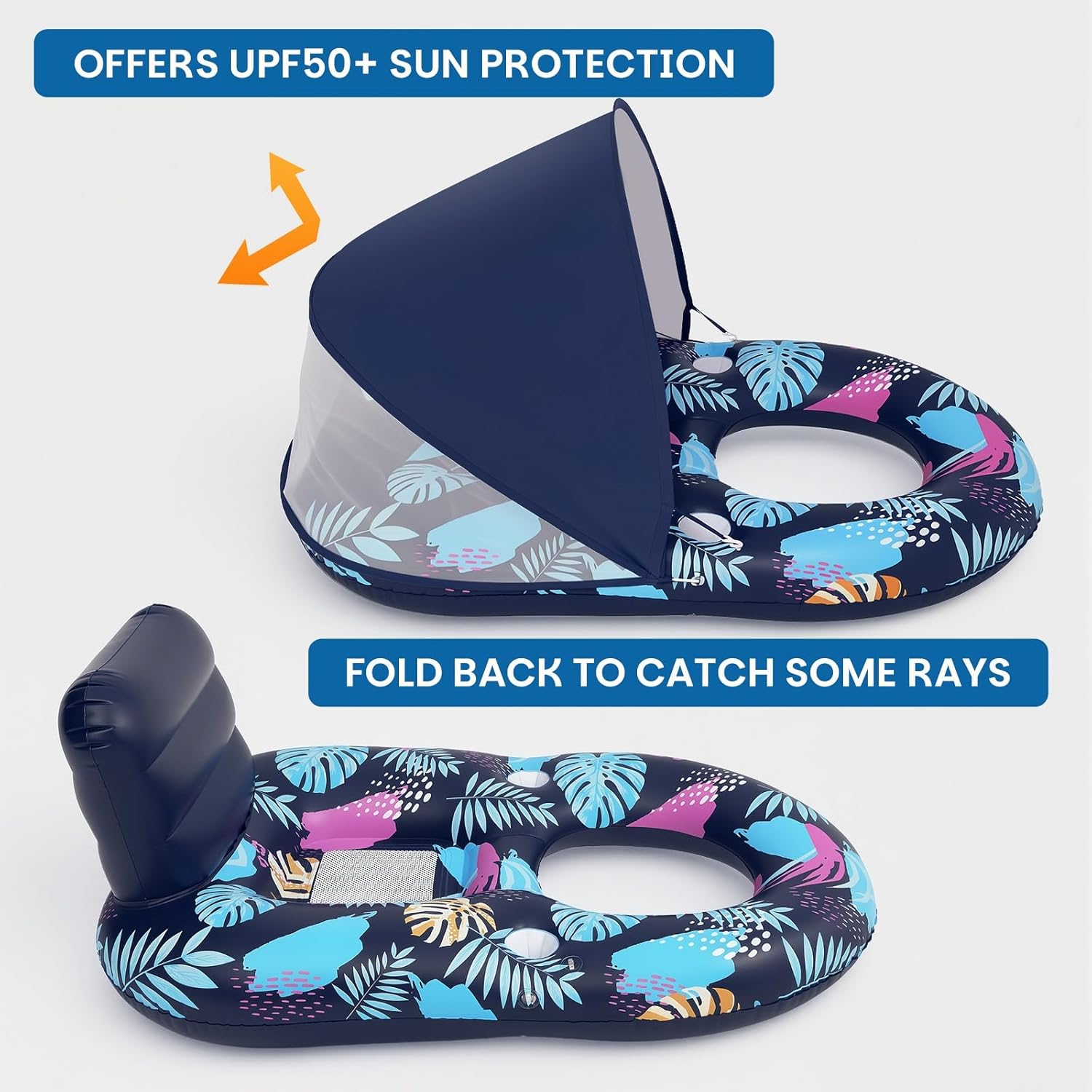 Deyhoc Inflatable Pool Float with UPF50+ Canopy Removable Dark Blue