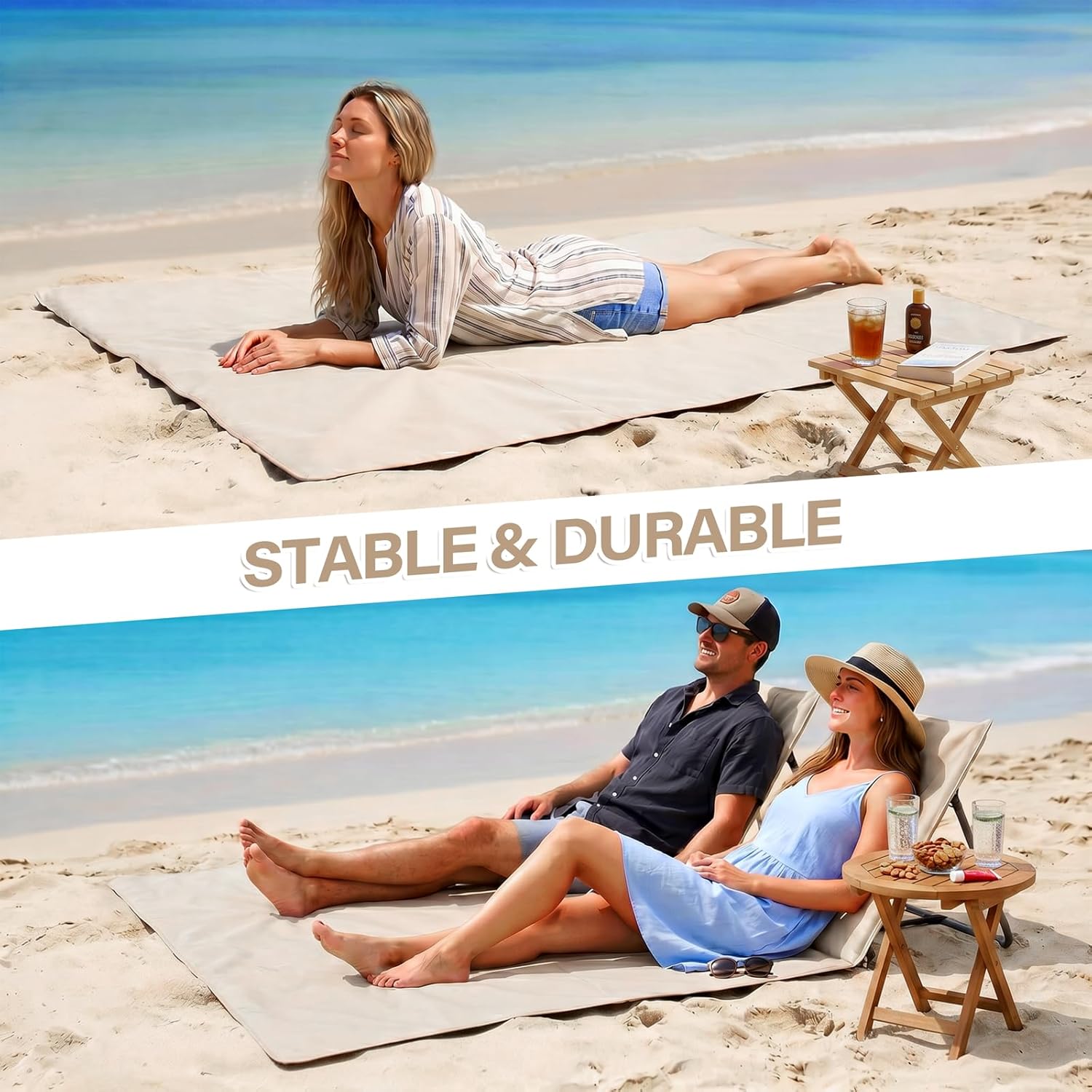 CAMPHILL 2-Person Portable Beach Lounge Chair Oversized Beige