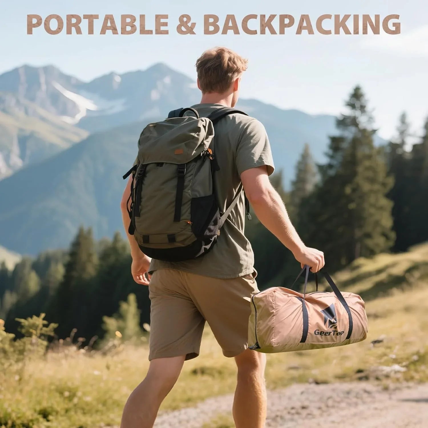 backpack hiking tent GEERTOP Khaki 4-Season Backpacking Tent