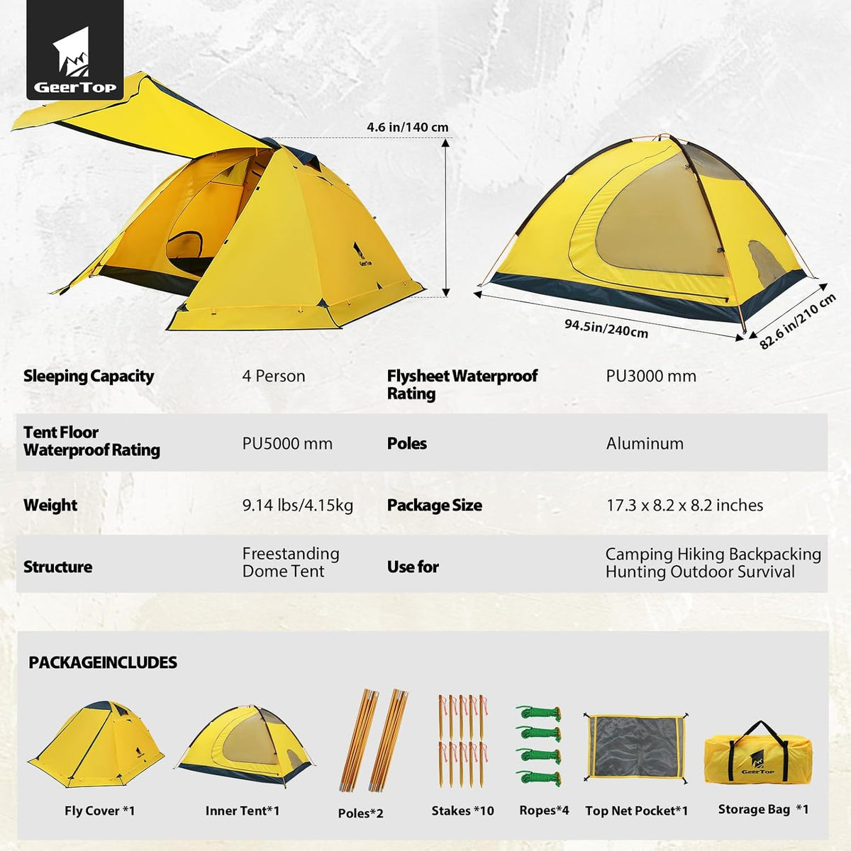 Toproad4 4 Person 4 Season Tent - Yellow