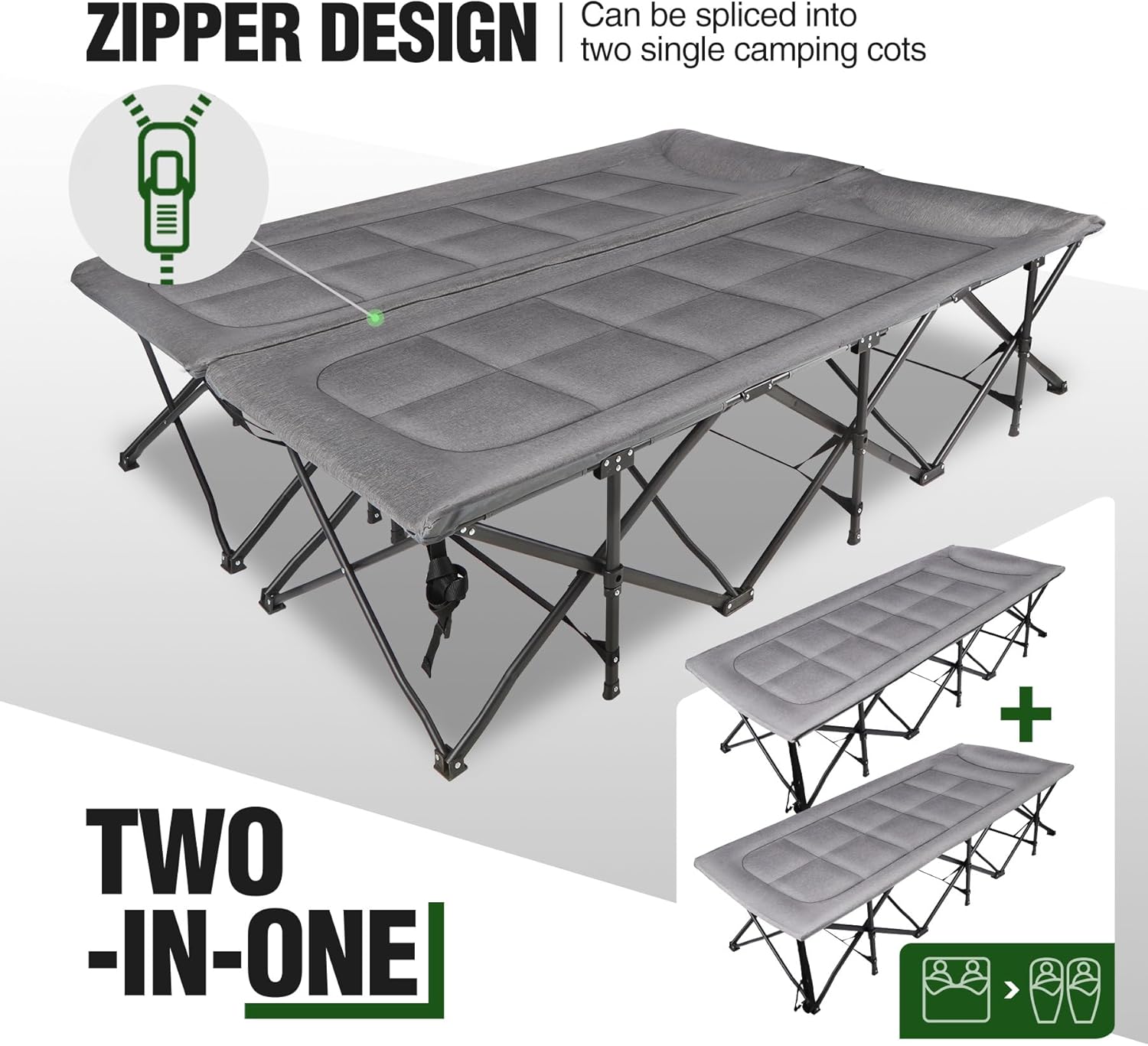 RedSwing 2-Person Folding Camping Cot Extra Wide Heavy Duty Grey