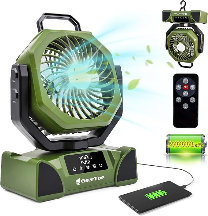 GEERTOP Rechargeable 5 Speeds LED Camping Fan - Orange
