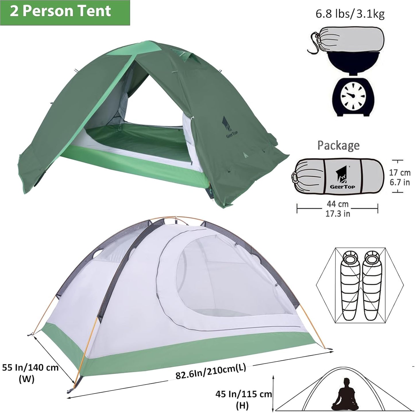 GEERTOP Toproad2 2 Person 4 Season Backpacking Tent