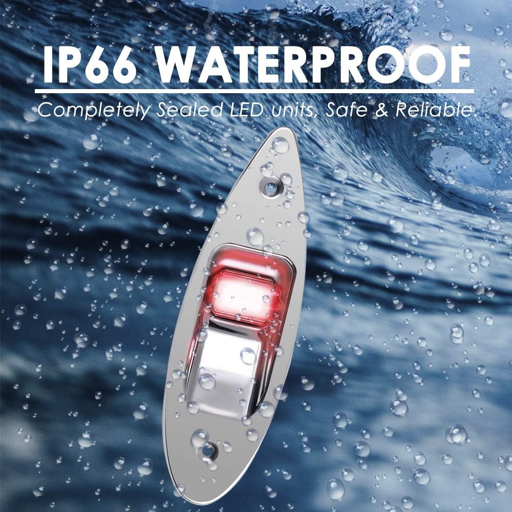 One Pair Boat Navigation Lights Boat LED Bow Light Teardrop 12V Stainless Steel Marine Sidelight Red & Green Sailing Signal Lights for Pontoon, Skiff, Small Boat, More
