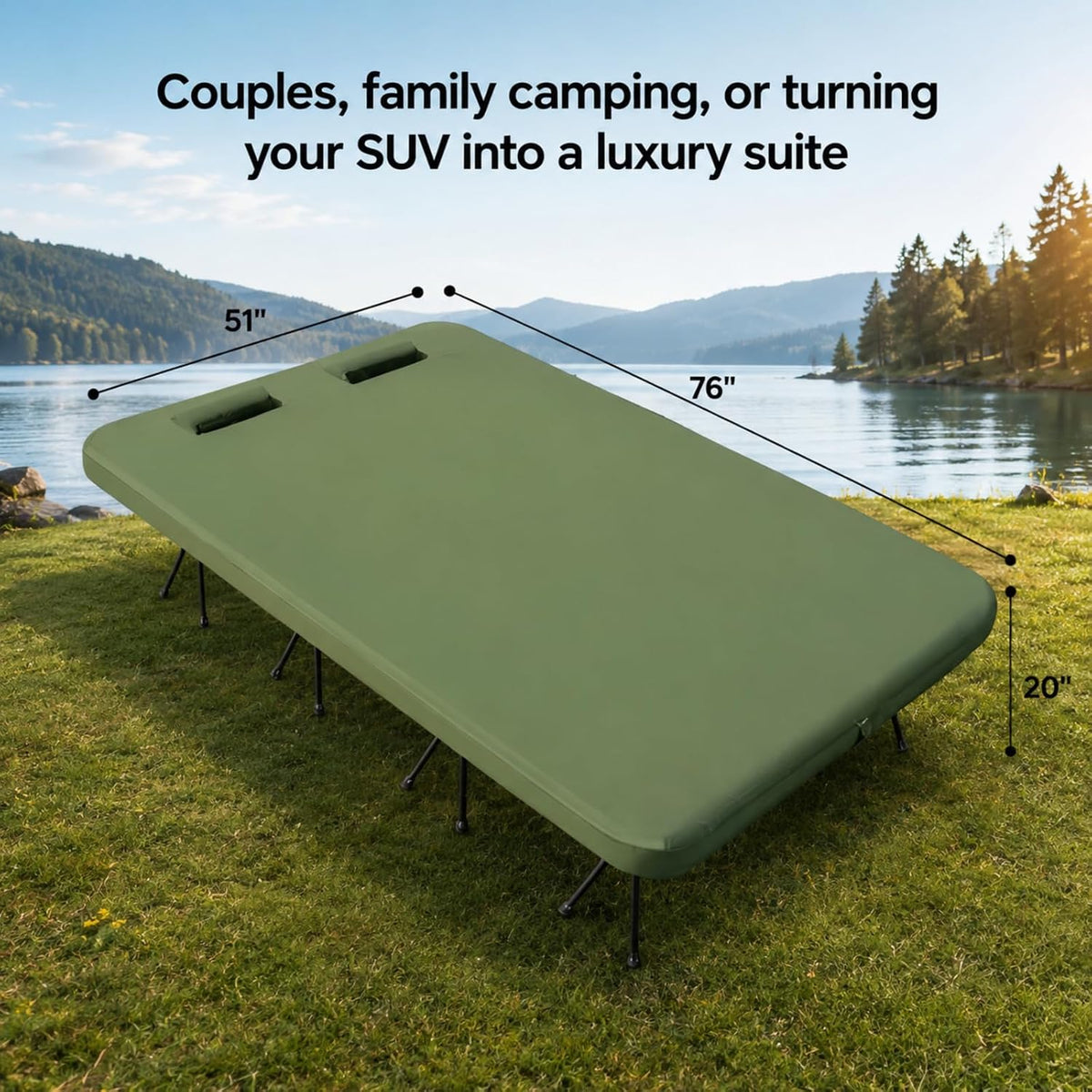 2 Person Camping Cot with Mattress 820 lb Capacity