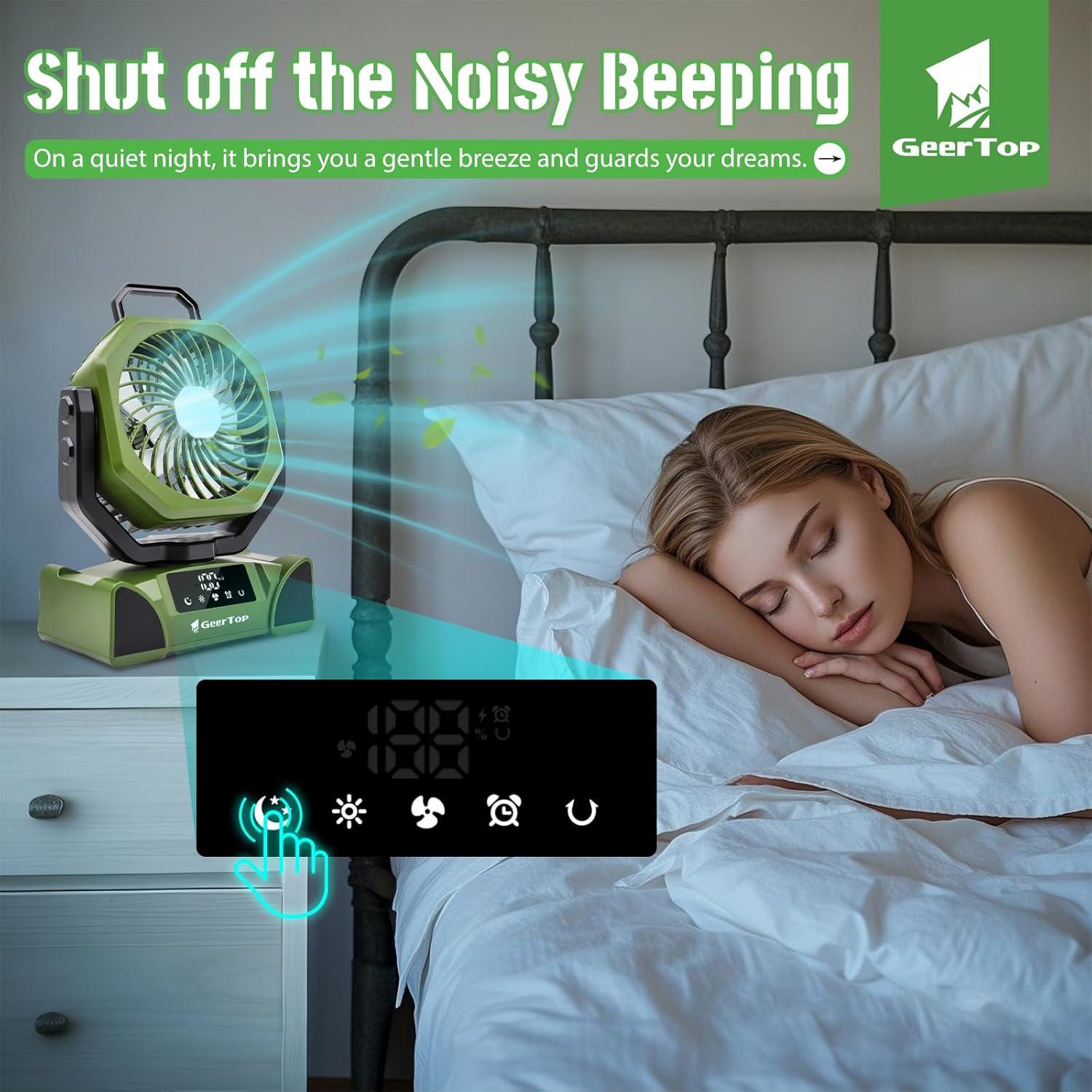 GEERTOP Rechargeable 5 Speeds LED Camping Fan - Green - GeerTop Outdoor