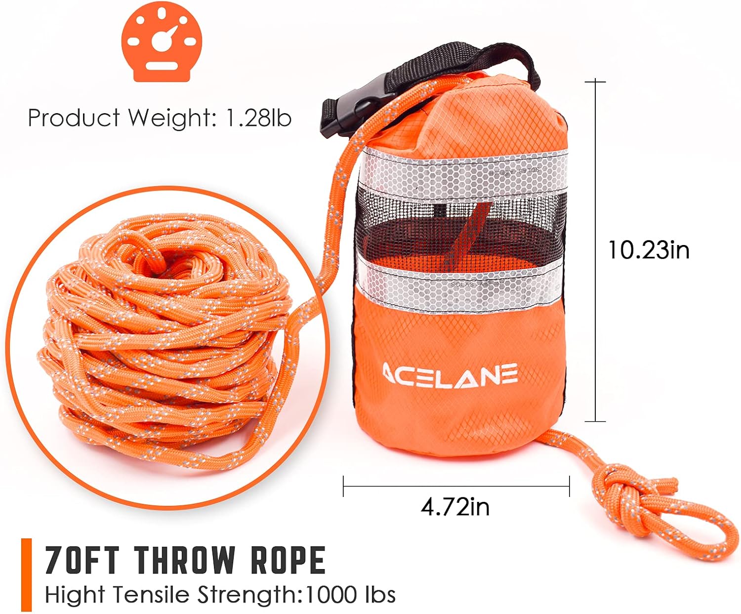 Throw Bag for Water Rescue with 70ft Reflective Throw Rope, Floating Rescue Ropes for Whitewater Boating, Kayaking, Ice Fishing, Rafting, Swimming, High Visibility Safety Boating Equipment