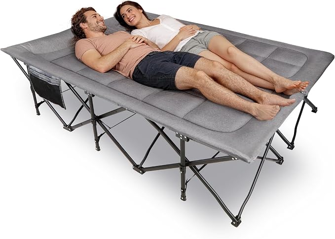 RedSwing 2-Person Folding Camping Cot Extra Wide Heavy Duty Grey