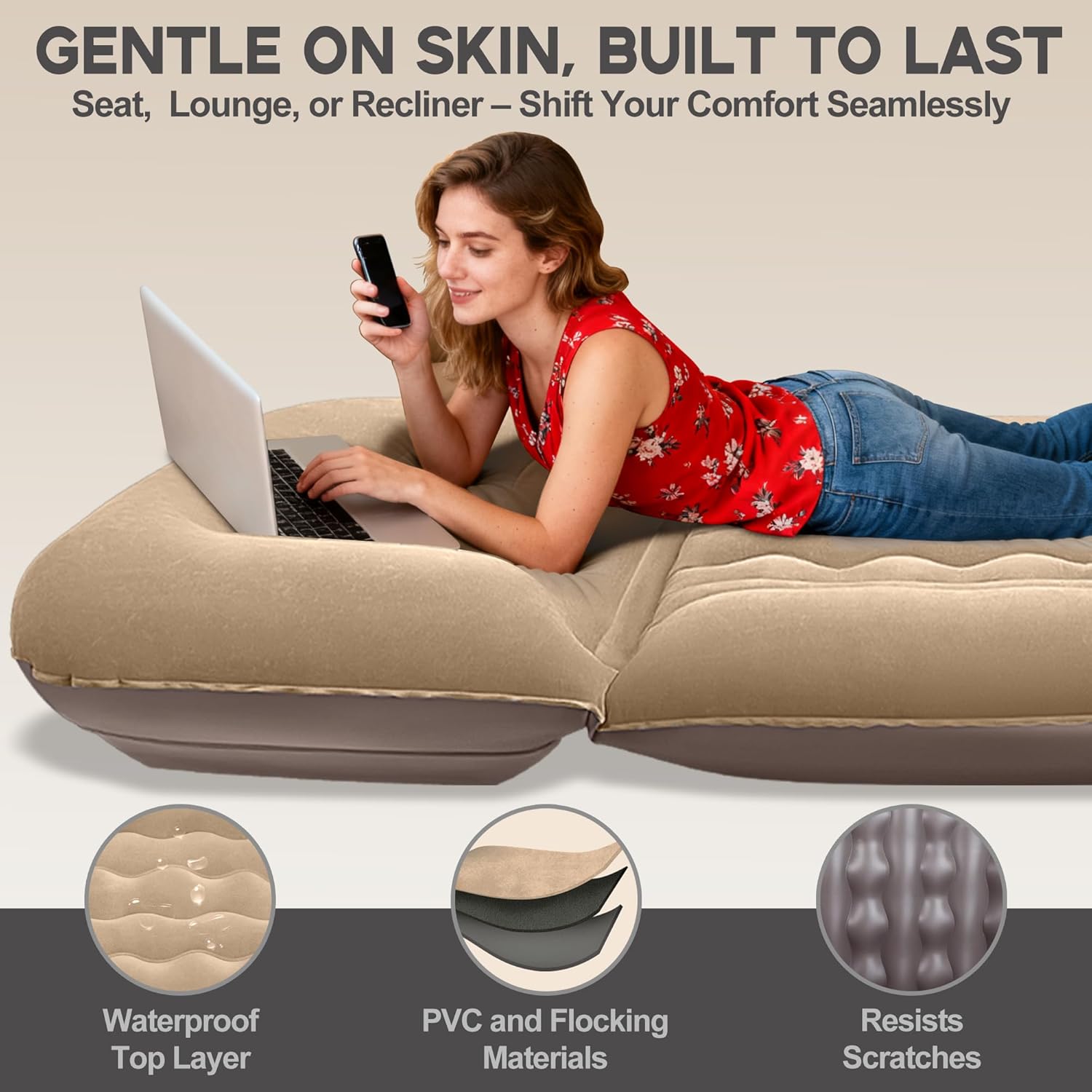 Luxfero Inflatable Couch with Adjustable Backrest Brown