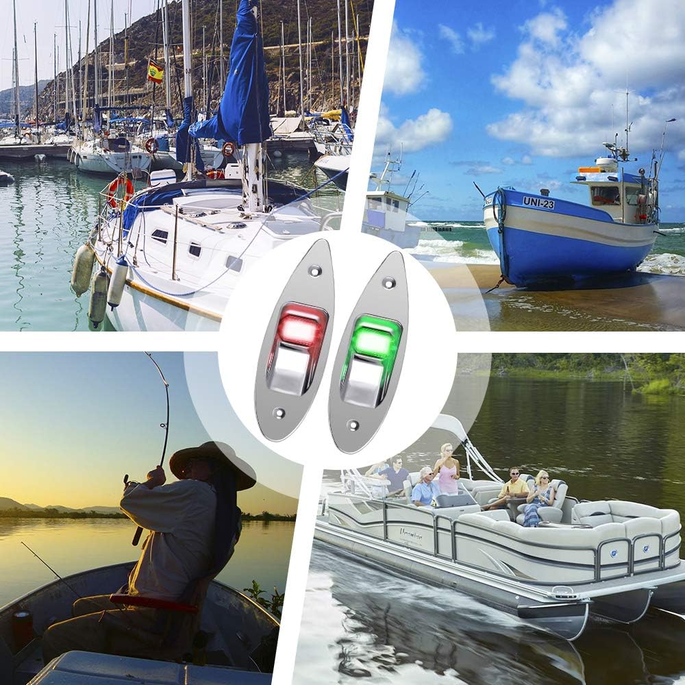 One Pair Boat Navigation Lights Boat LED Bow Light Teardrop 12V Stainless Steel Marine Sidelight Red & Green Sailing Signal Lights for Pontoon, Skiff, Small Boat, More
