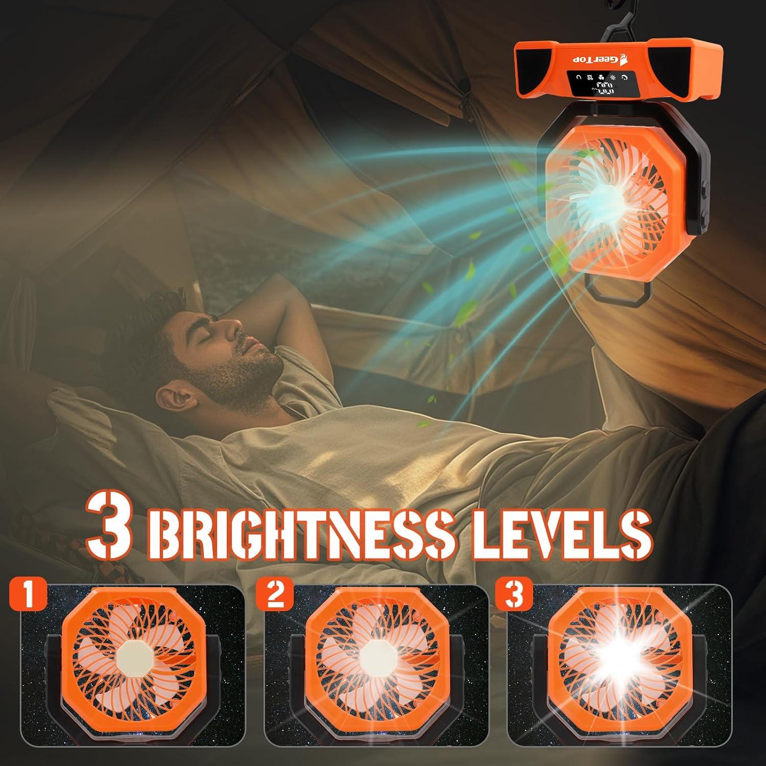 GEERTOP Rechargeable 5 Speeds LED Camping Fan - Orange - GeerTop Outdoor
