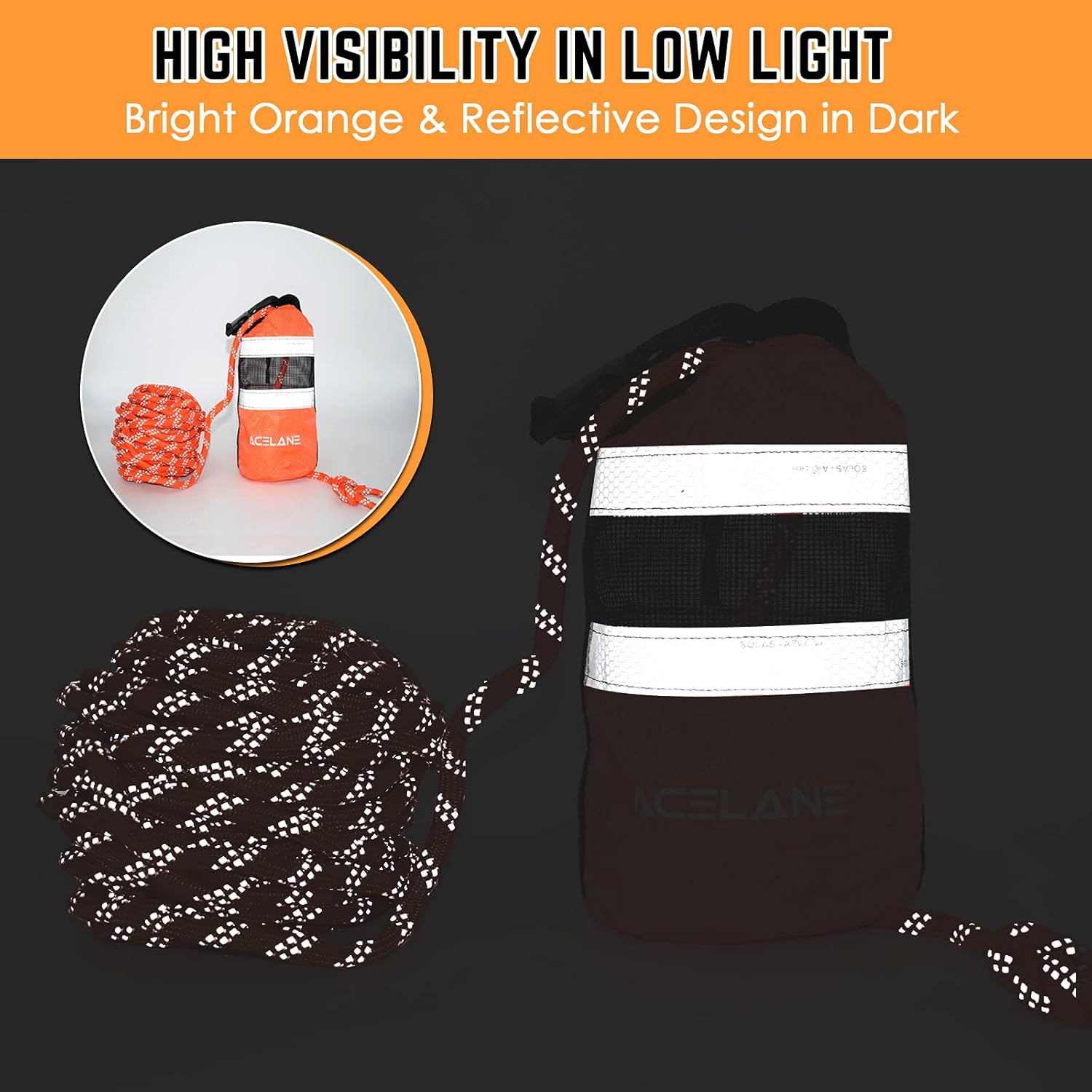 Throw Bag for Water Rescue with 70ft Reflective Throw Rope, Floating Rescue Ropes for Whitewater Boating, Kayaking, Ice Fishing, Rafting, Swimming, High Visibility Safety Boating Equipment