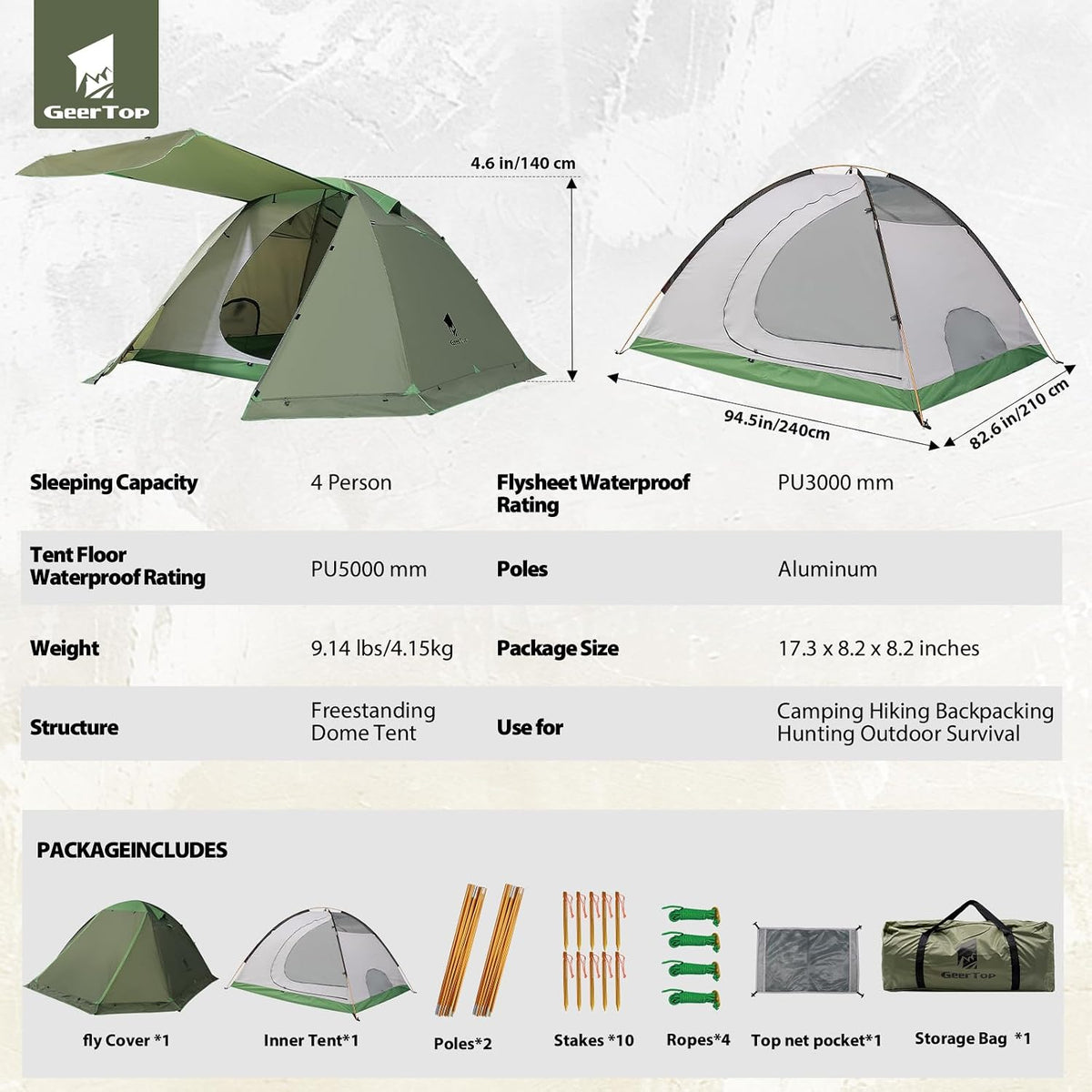 Toproad4 4 Person 4 Season Tent - Green