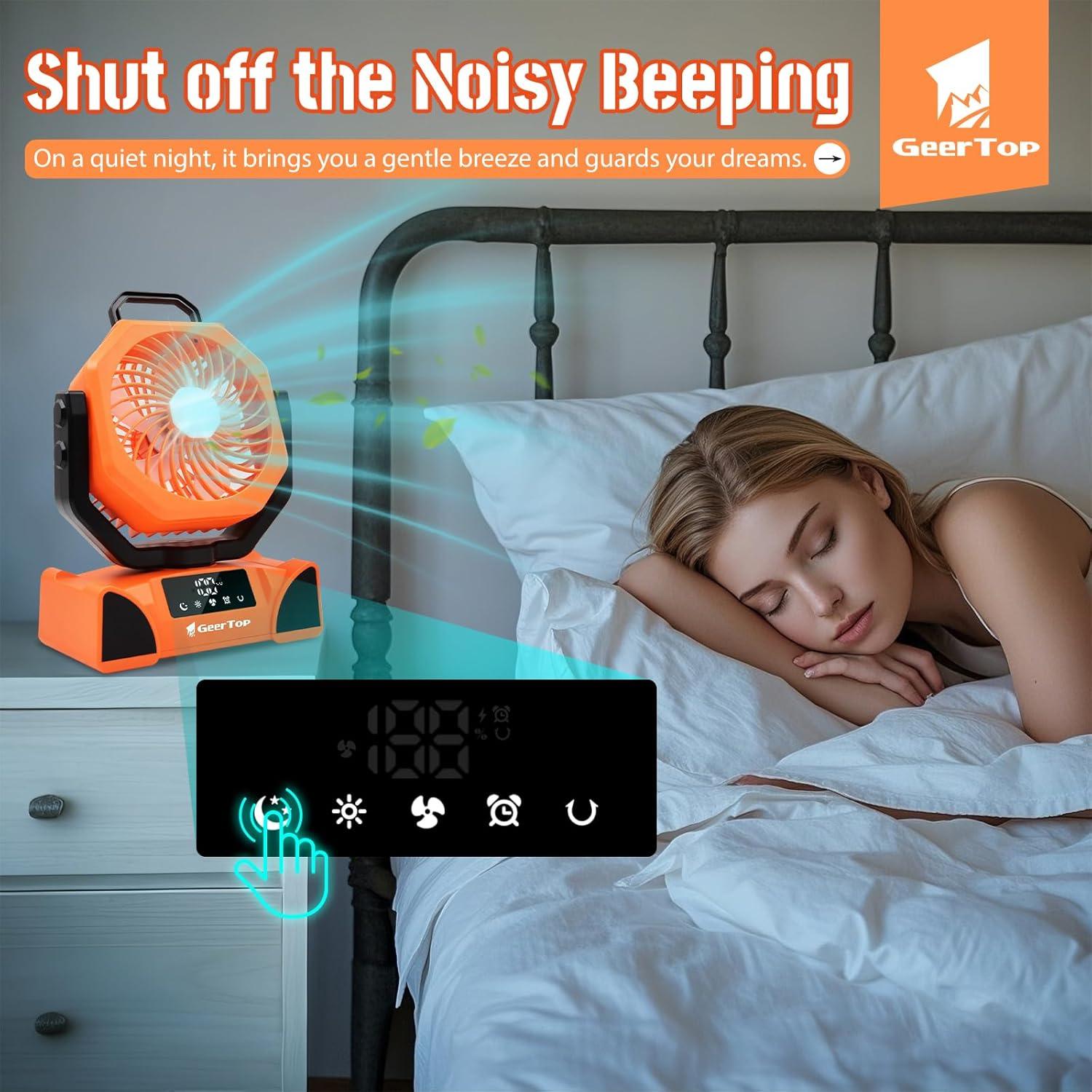 GEERTOP Rechargeable 5 Speeds LED Camping Fan - Orange - GeerTop Outdoor