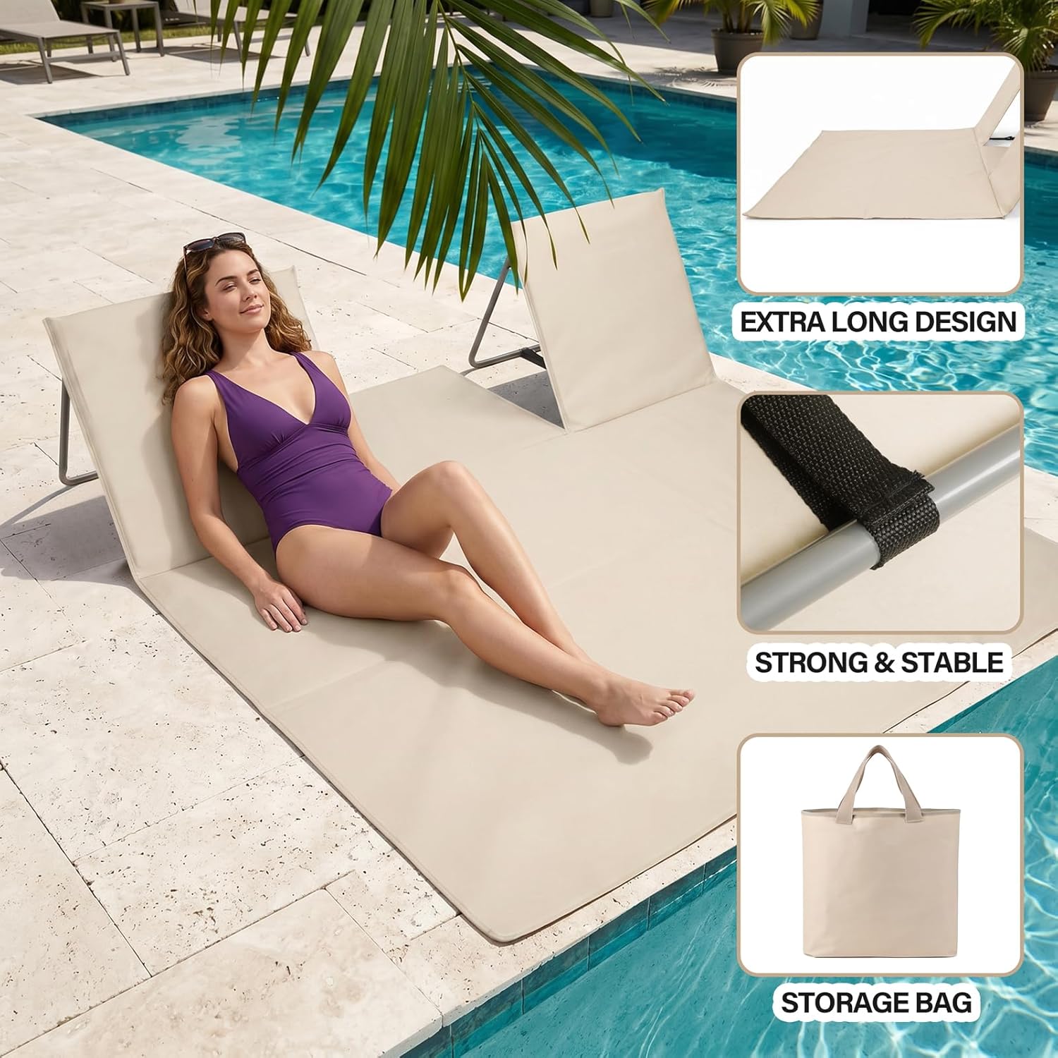 CAMPHILL 2-Person Portable Beach Lounge Chair Oversized Beige