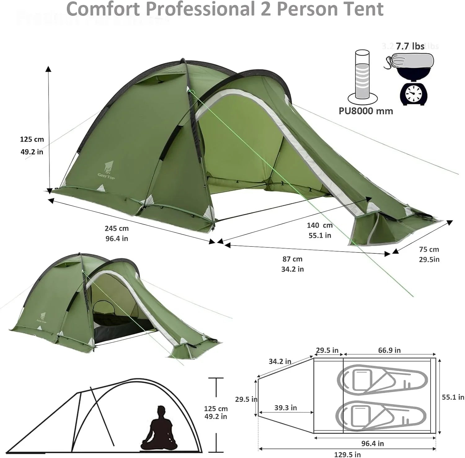 GEERTOP Navigator 2 Person 4-Season Mountaineering Tent