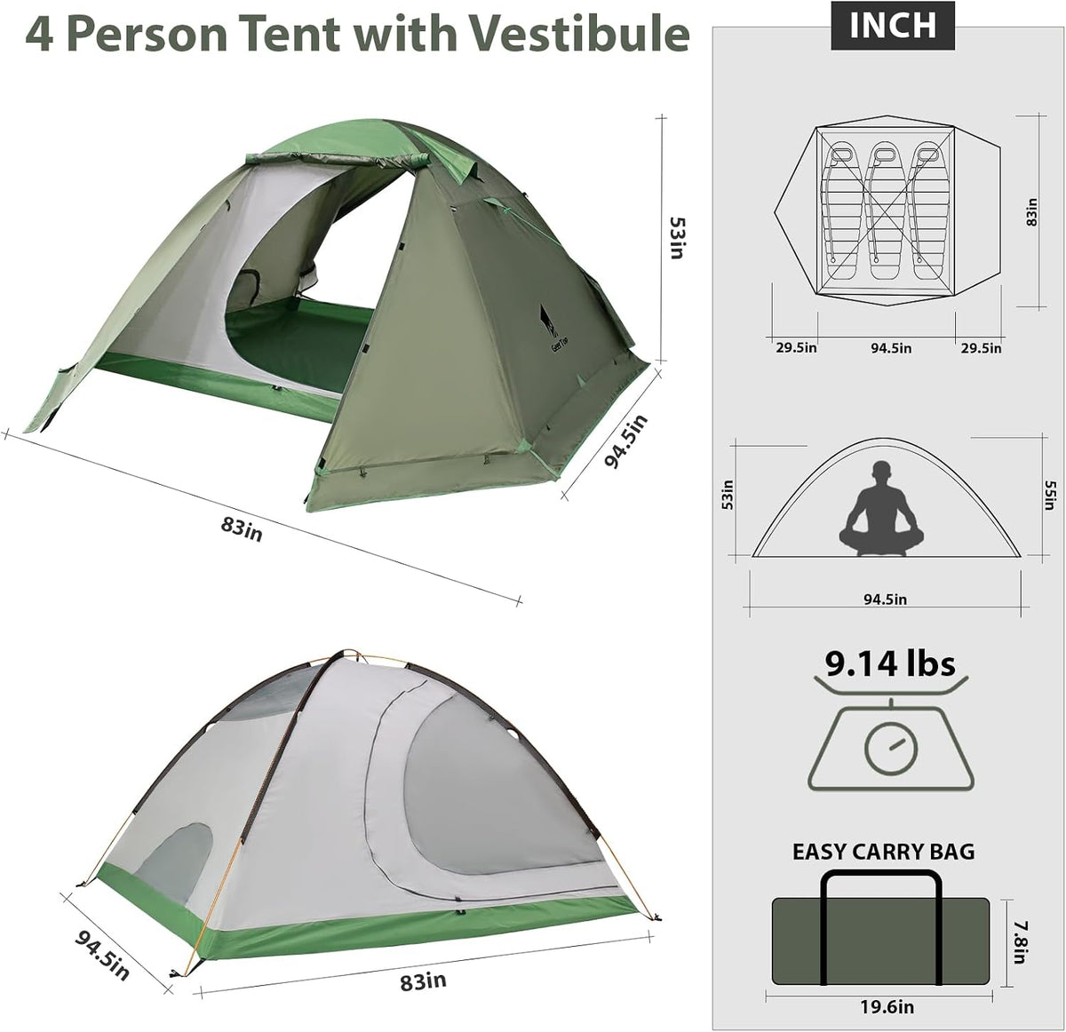 Toproad4 4 Person 4 Season Tent - Green
