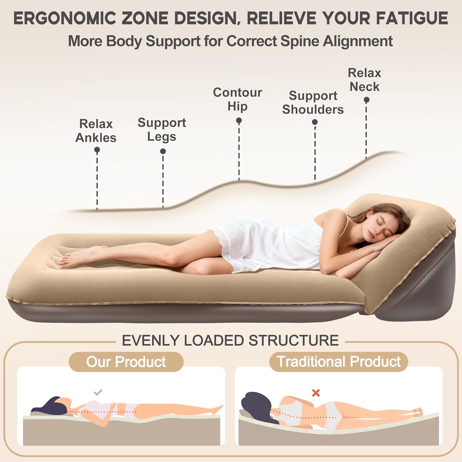 Luxfero Inflatable Couch with Adjustable Backrest Brown