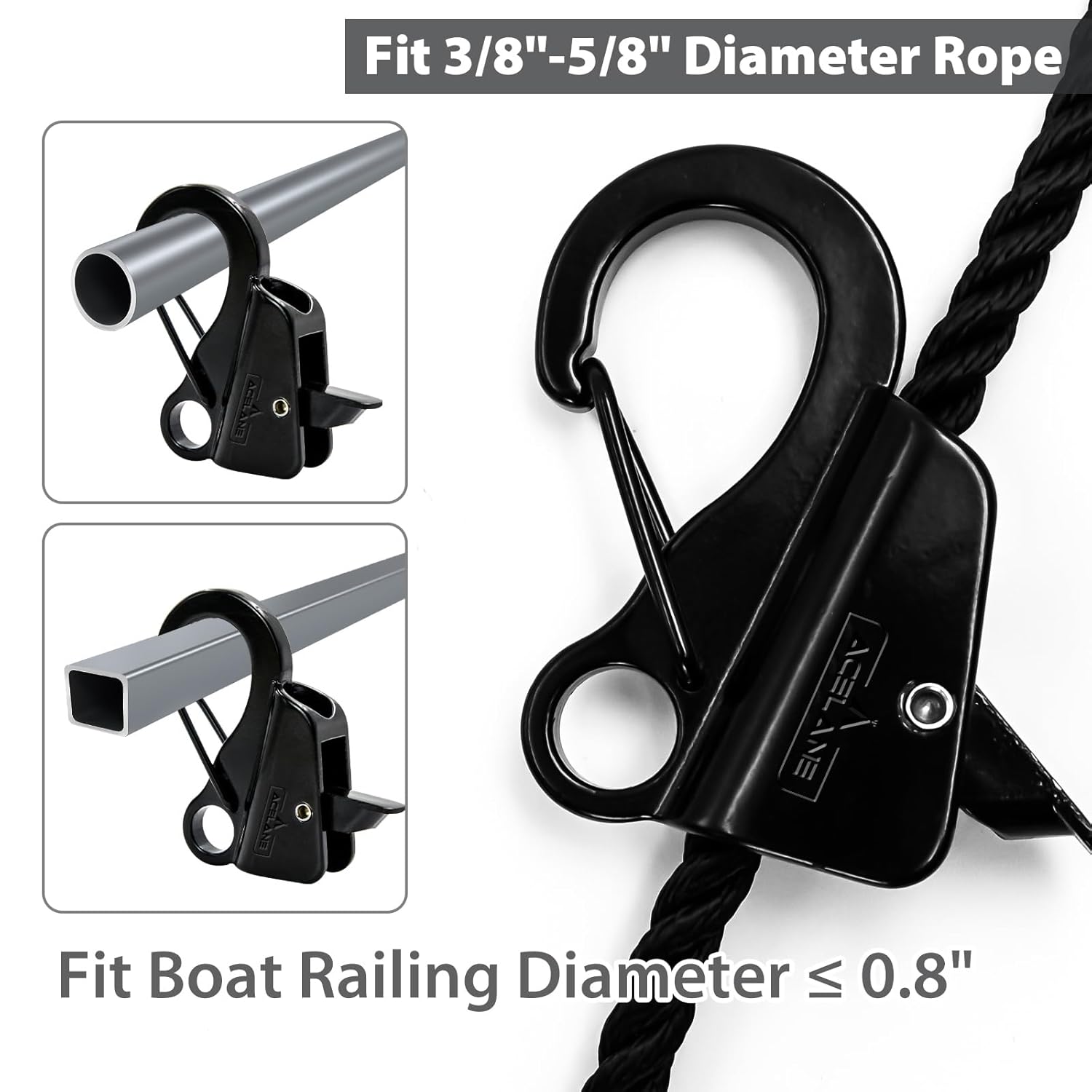 4 Pack Boat Fender Clips Quick Release, Stainless Steel Boat Bumper Hangers for Boat Rail Boat Docking, Black