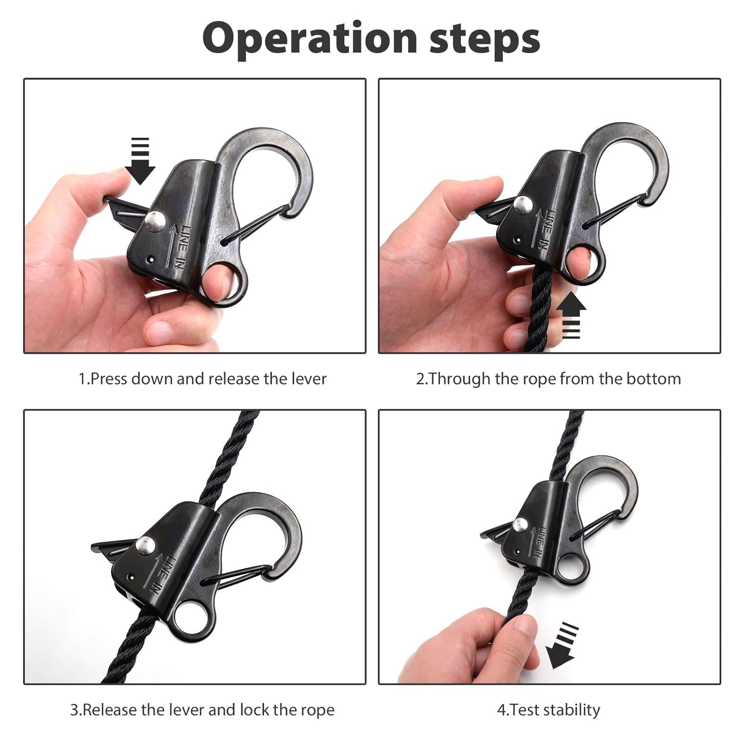 4 Pack Boat Fender Clips Quick Release, Stainless Steel Boat Bumper Hangers for Boat Rail Boat Docking, Black