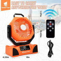 GEERTOP Rechargeable Outdoor Oscillating Fan with Remote - 10000mAh Battery Powered, 5 Speed Levels, Portable Camping Fan with Led Lanterns