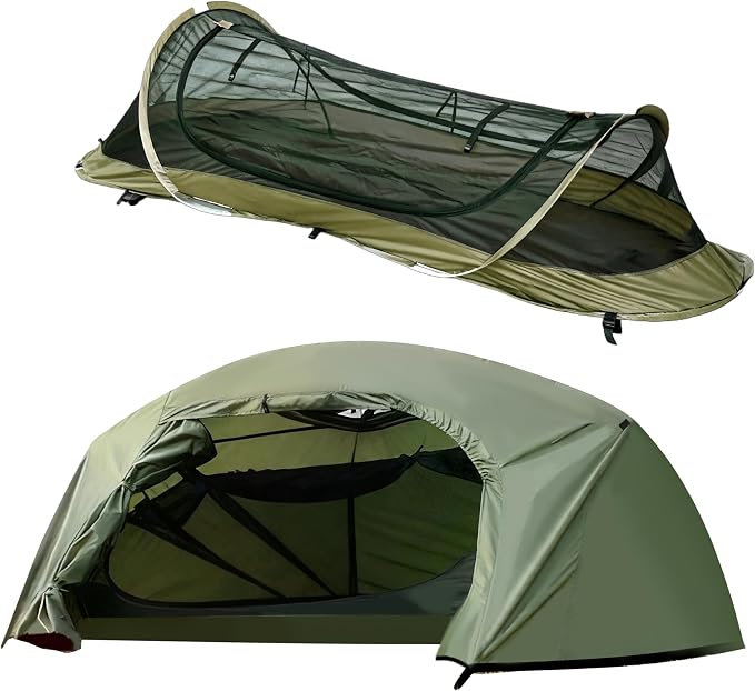 Geertop 1-Person Pop-Up Bivy Tent Waterproof Backpacking Shelter Brown