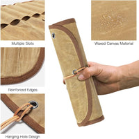 GEERTOP Waxed Canvas Cutlery Roll with 11-Piece Utensil Set