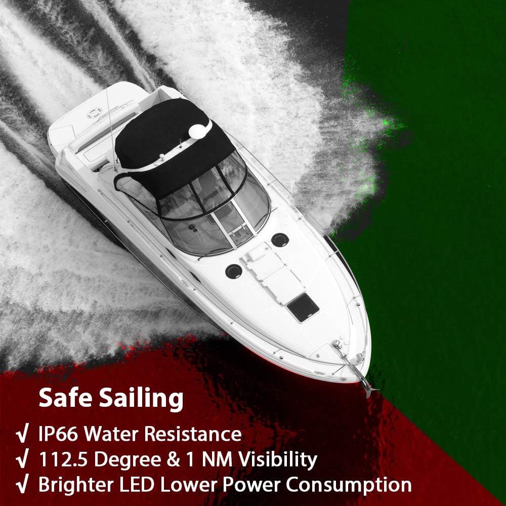 One Pair LED Navigation Lights Red and Green Lights Marine Sailing Signal Lights Stainless Steel 12V Bow Side Port Starboard for Boating Fishing Yacht, Pontoons, Chandlery Boat
